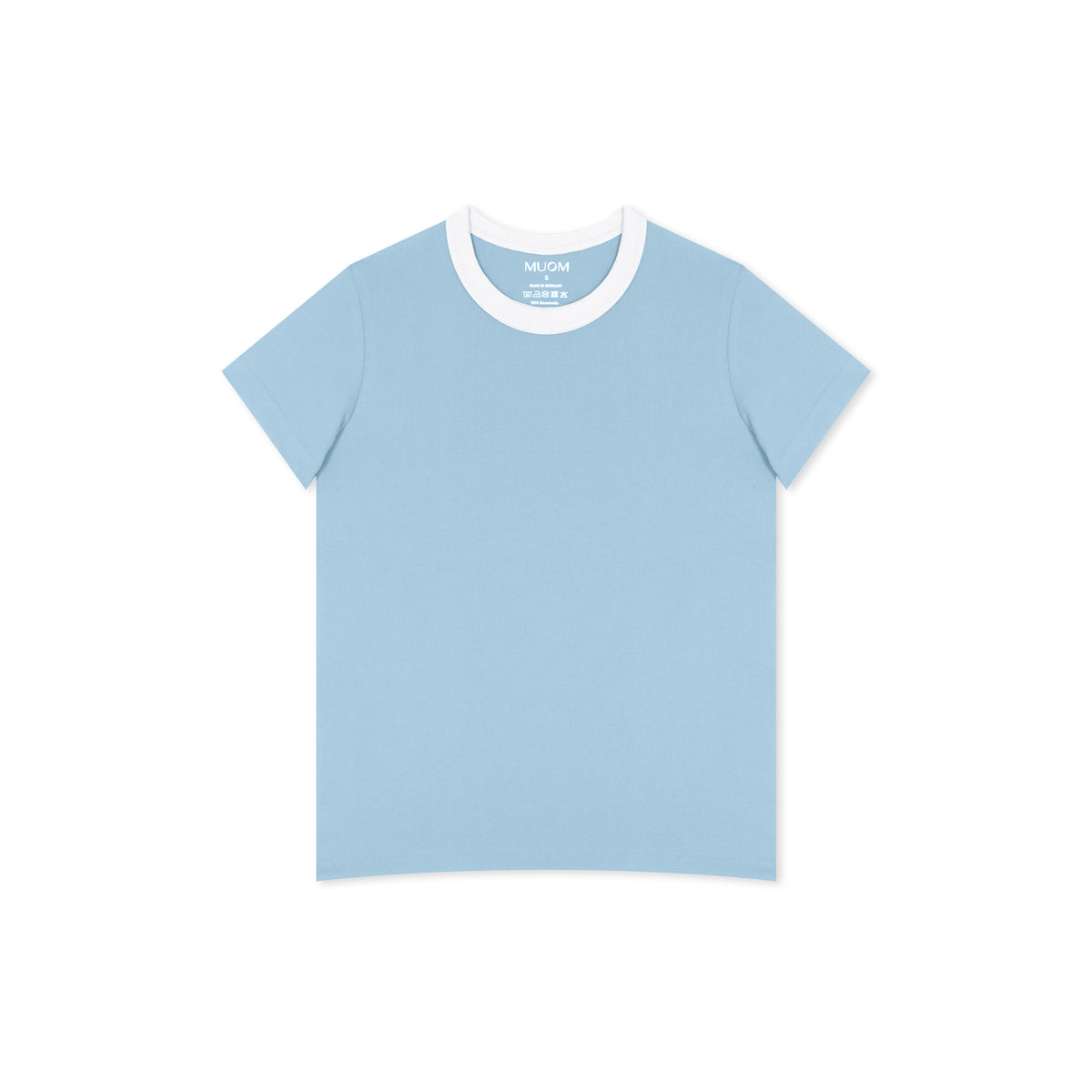 Damen T-Shirt Hellblau mit weißem Kragen im Regular Stil