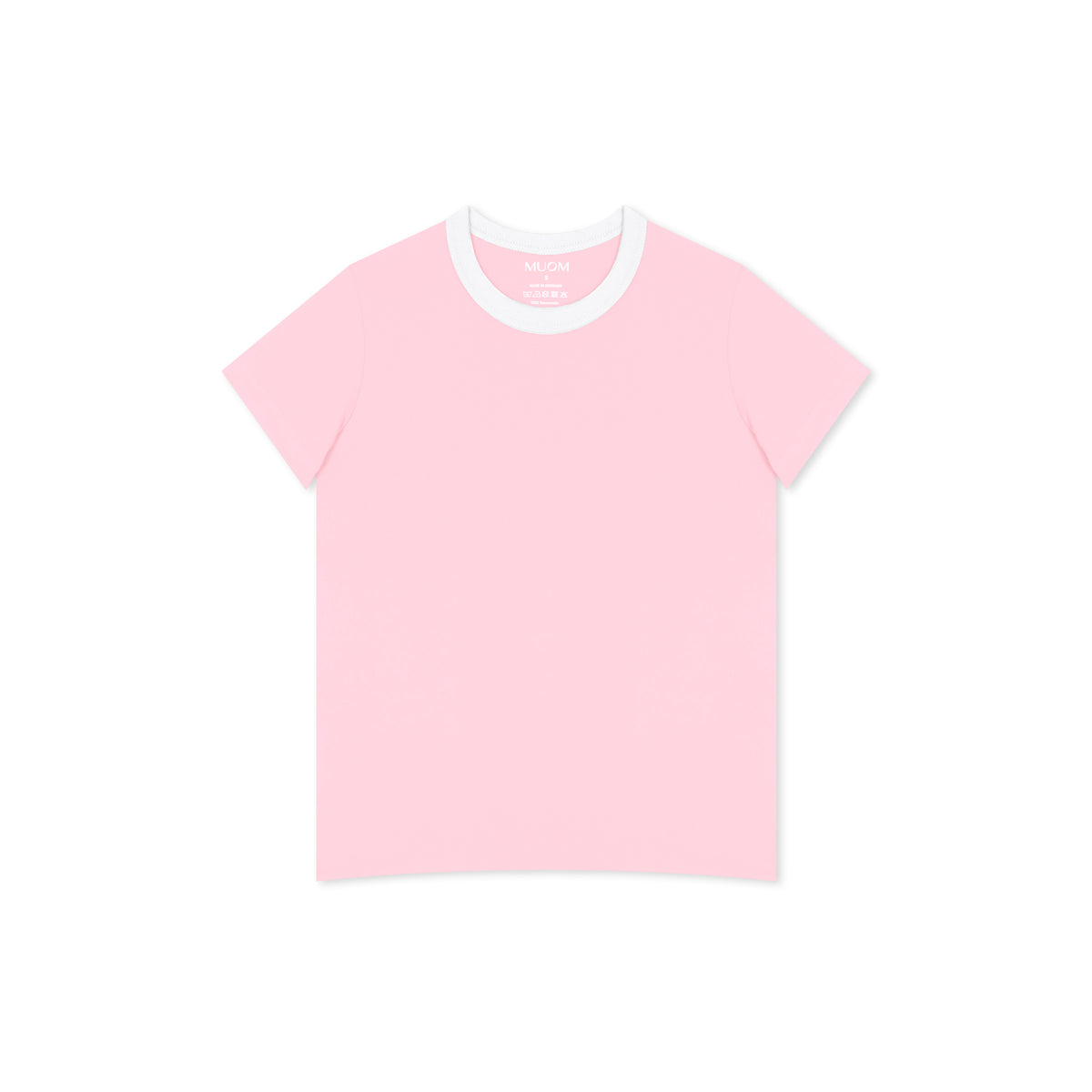Rosa Damen T-Shirt mit weißem Kragen im Regular Stil