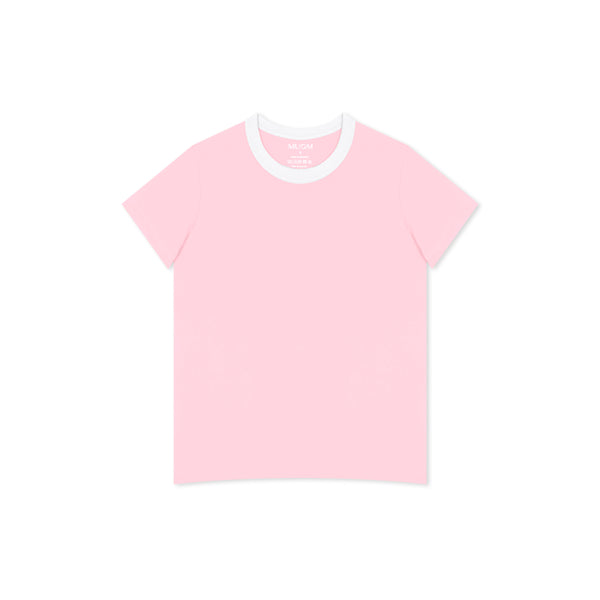 Rosa Damen T-Shirt mit weißem Kragen im Regular Stil
