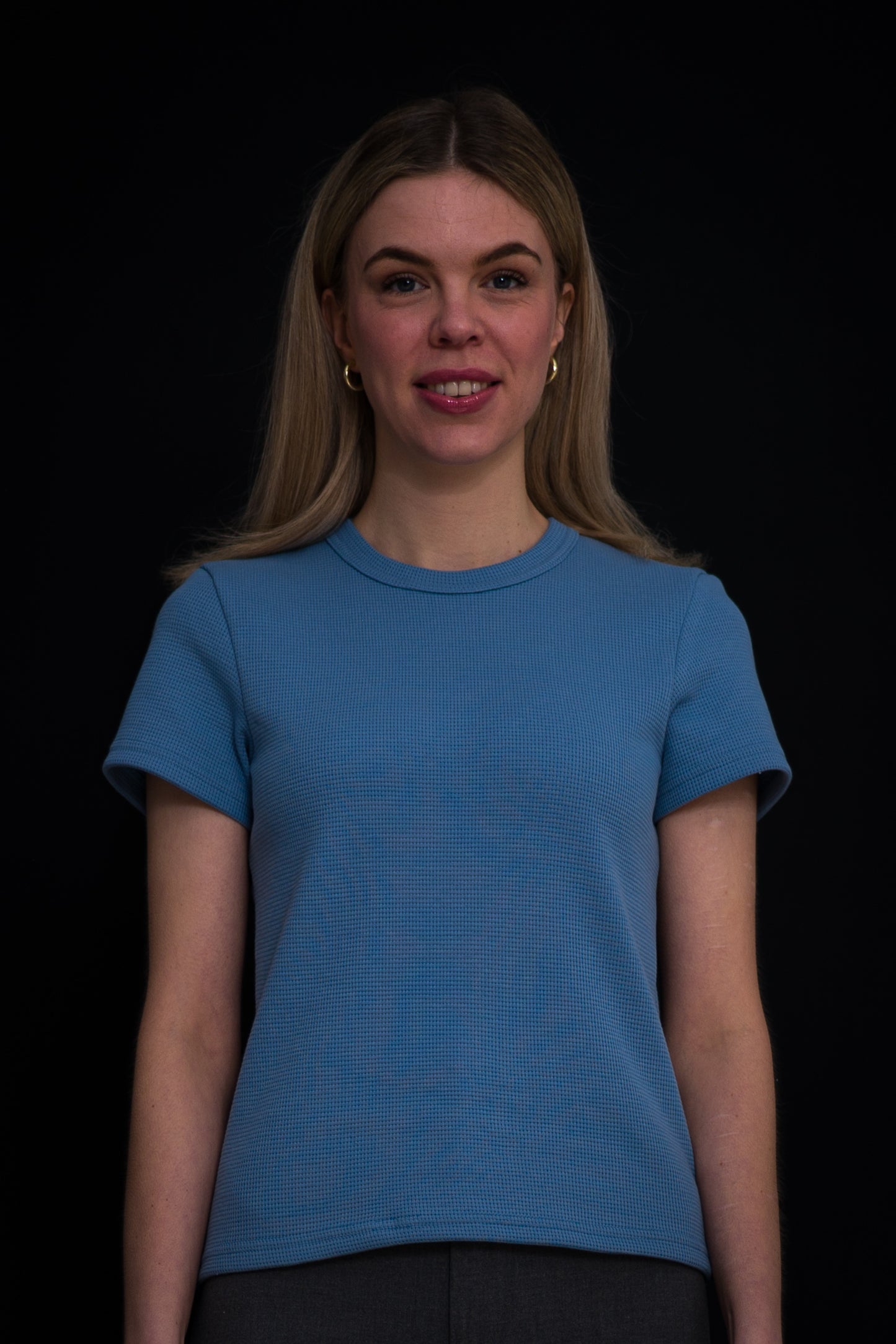 T-Shirt Waffelstrick Hell Blau Damen