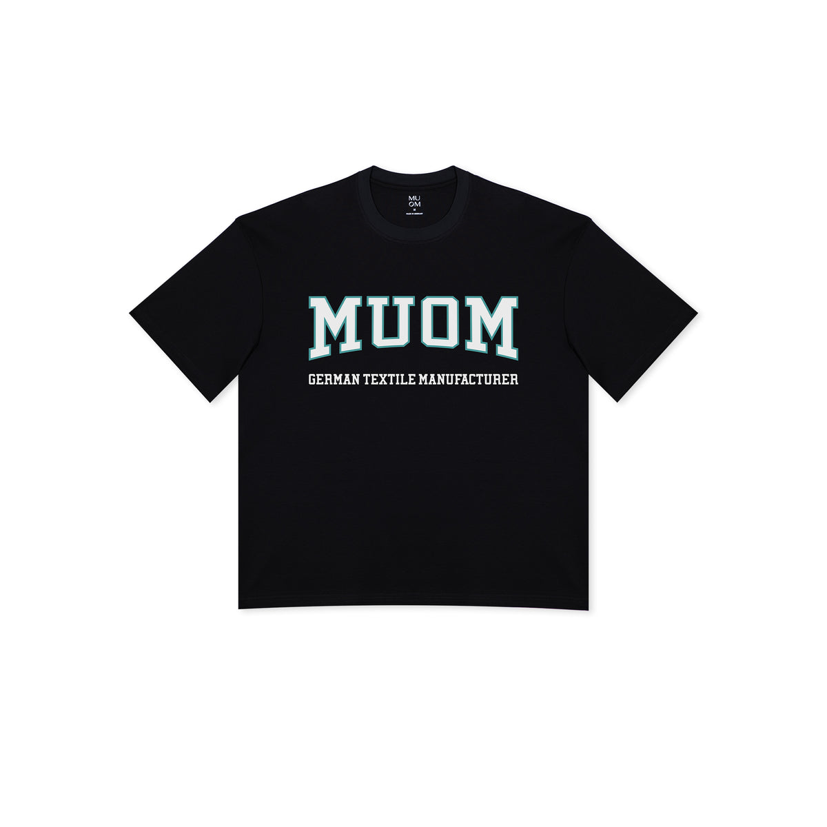 Schwarzes T-Shirt mit College Print in Türkis weiss