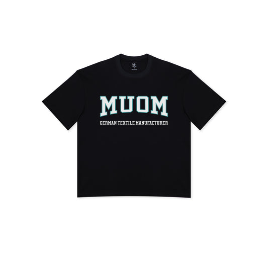 Schwarzes T-Shirt mit College Print in Türkis weiss