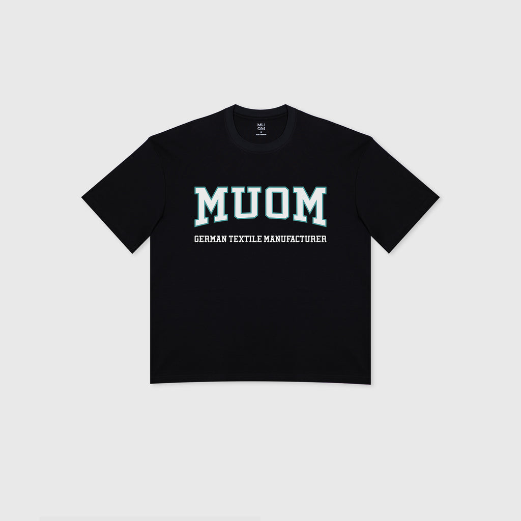 Schwarzes 90s boxed pima shirt mit college print in weiss