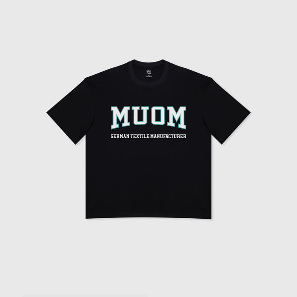 Schwarzes 90s boxed pima shirt mit college print in weiss